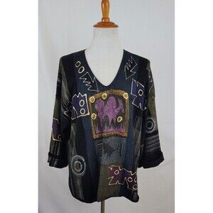 Vintage Abstract Art Geometric Pullover Cardigan Sweater Lagen look Gothic 2X